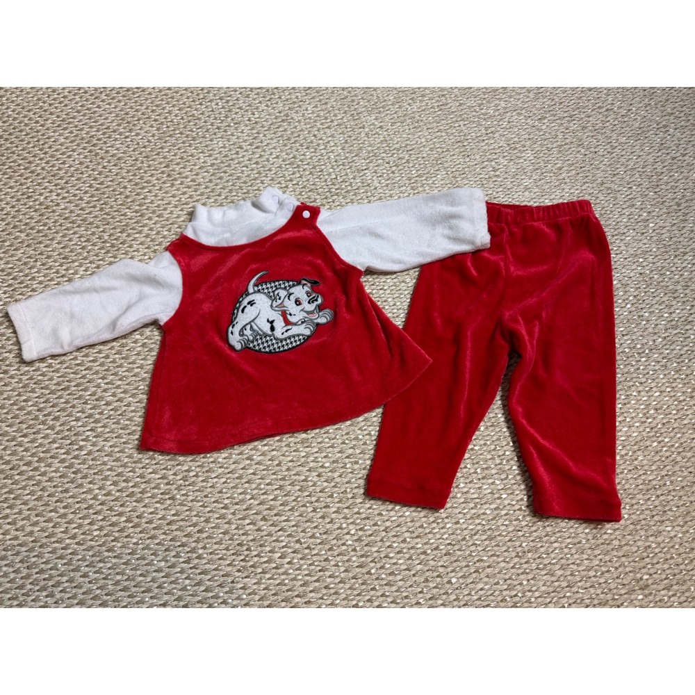 Vintage Disney 101 Dalmatians Red Top and Pants Set 90's outfit 12 months infant